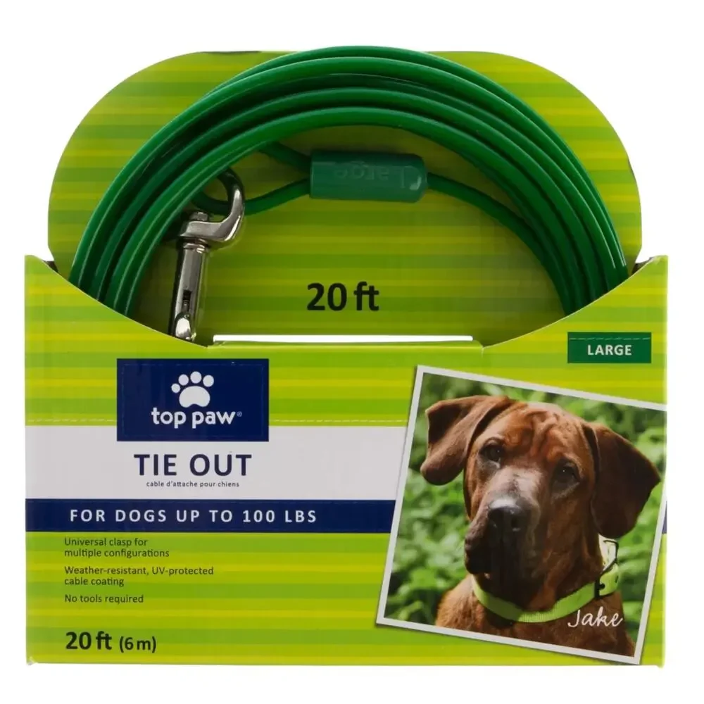 Top Paw 20' Dog Tie Out Green Large Adjustable For Dogs Up to 100lbs Outdoor NWT